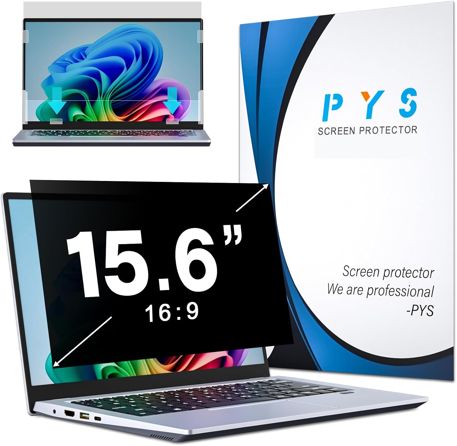 PYS Filtre écran Confidentialité 15,6 pouces 16:9 (anti-espion, anti-lumière bleue) pour PC HP/Dell/Lenovo/Acer/ASUS/Samsung