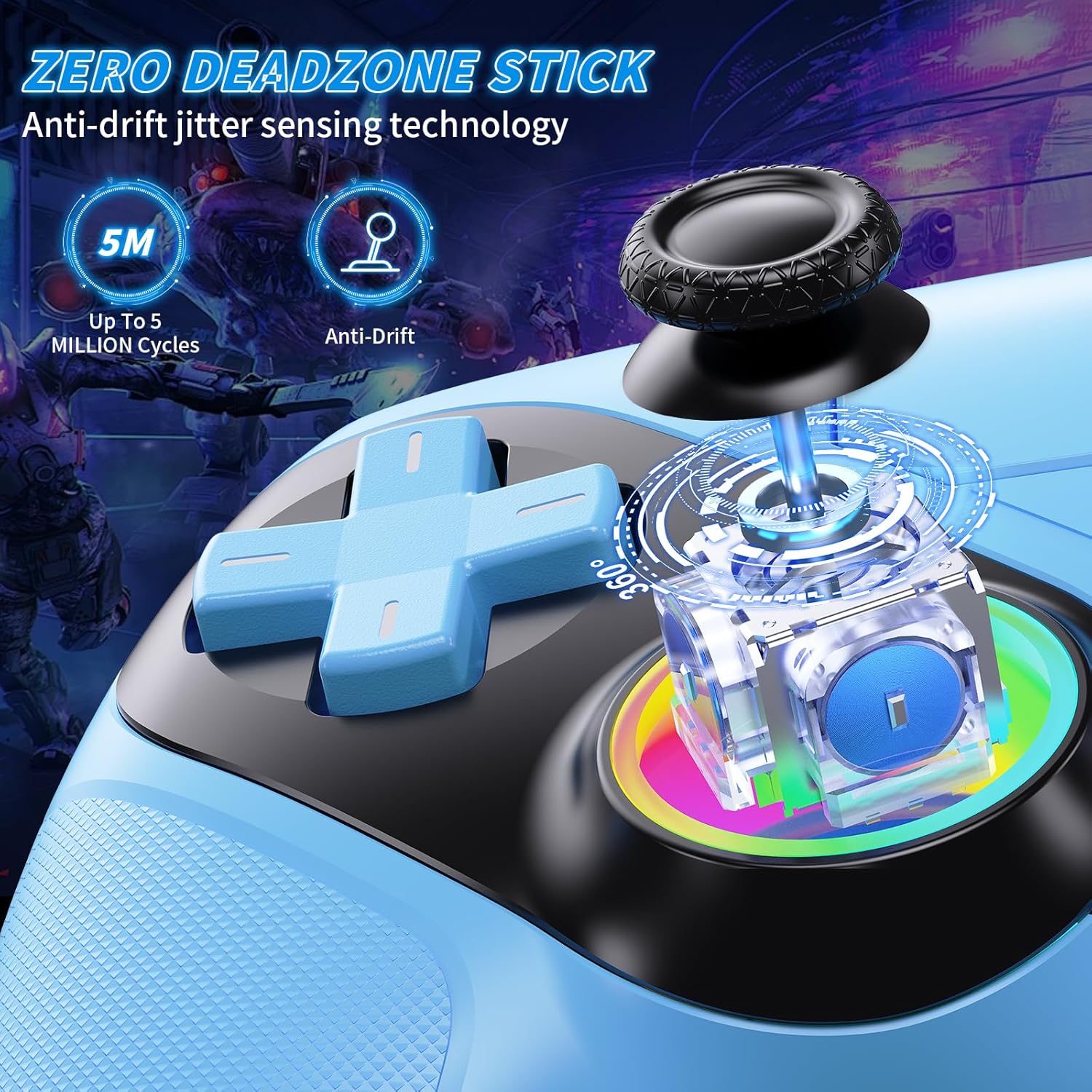Detalle de Gamrombo RGB Wireless Controller for PS5/Pro/Slim & PC with Bluetooth, back buttons, turbo and dual vibration