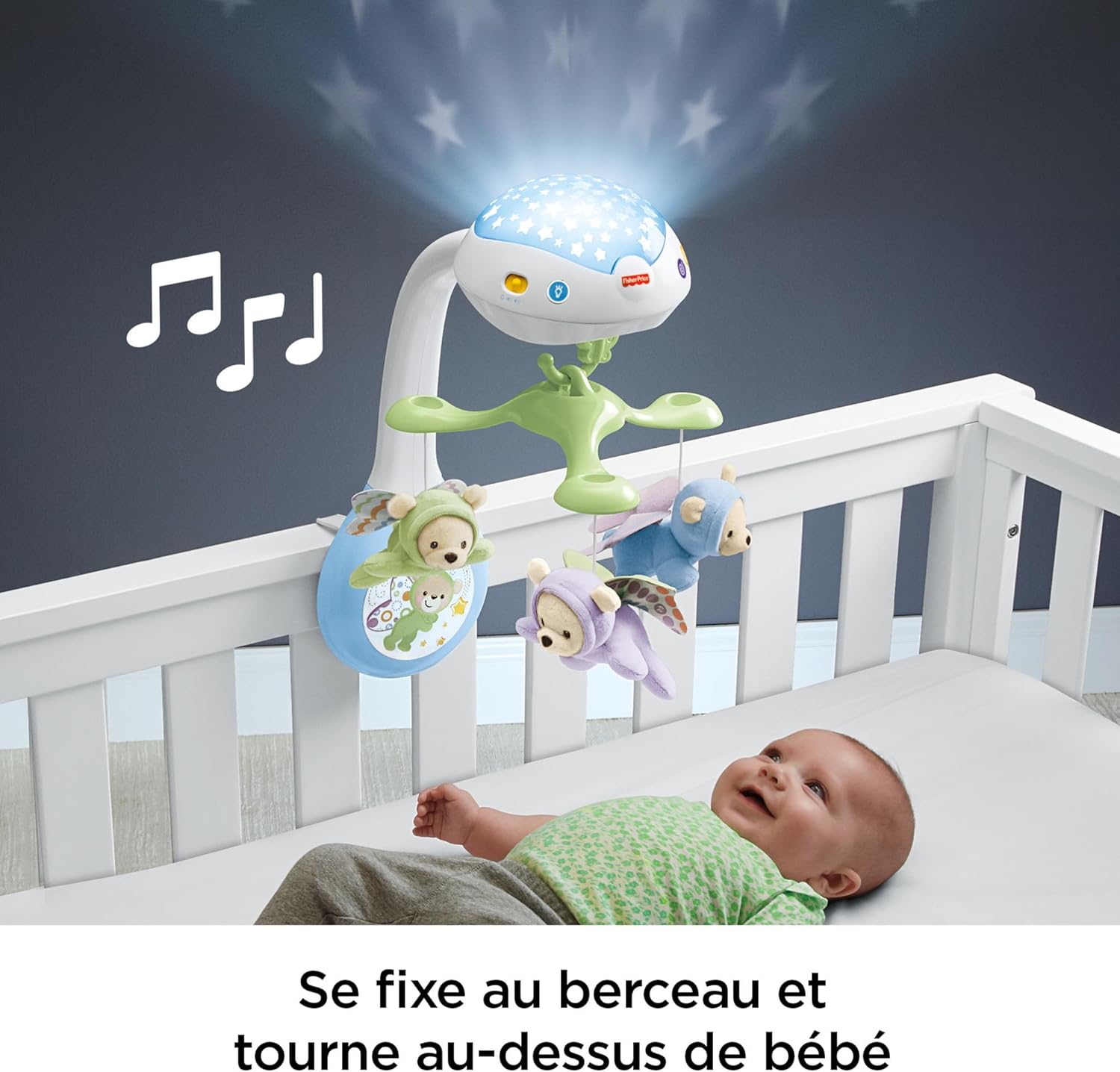 Detalle de Fisher-Price Mobile Doux Rêves Papillon avec veilleuse à projection et 3 modes audio (0 à 5 mois) – CDN41