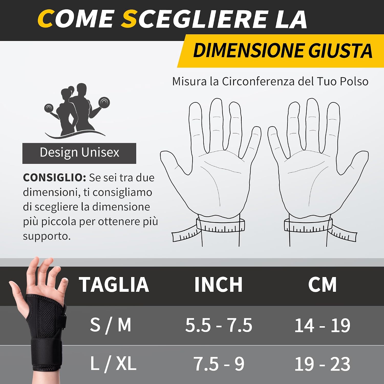 Thumbnail 6 de CAMBIVO Tutore Polso con 2 Stecche in PE: polsiera ortopedica regolabile in neoprene traspirante