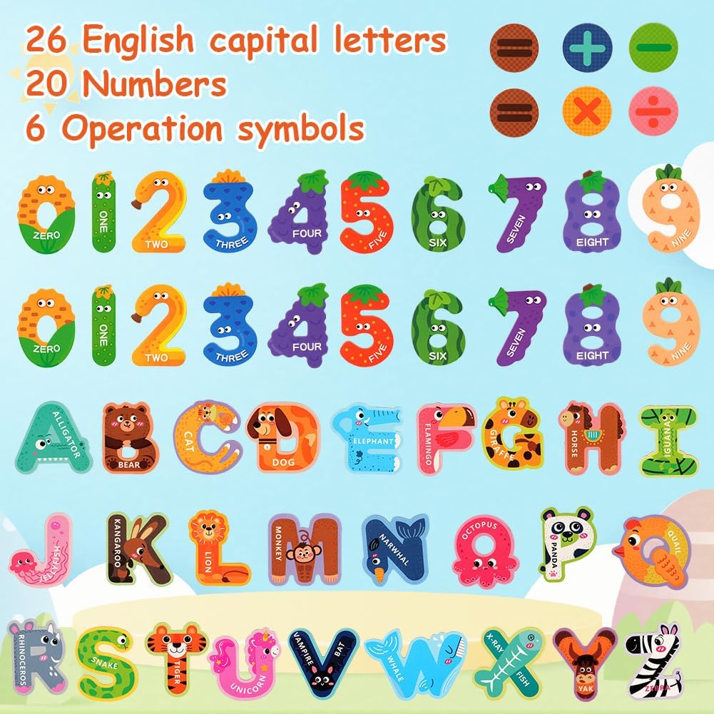 Detalle 2 de AUAUY magnetische letters en cijfers – 52 koelkastmagneten met dierenprints