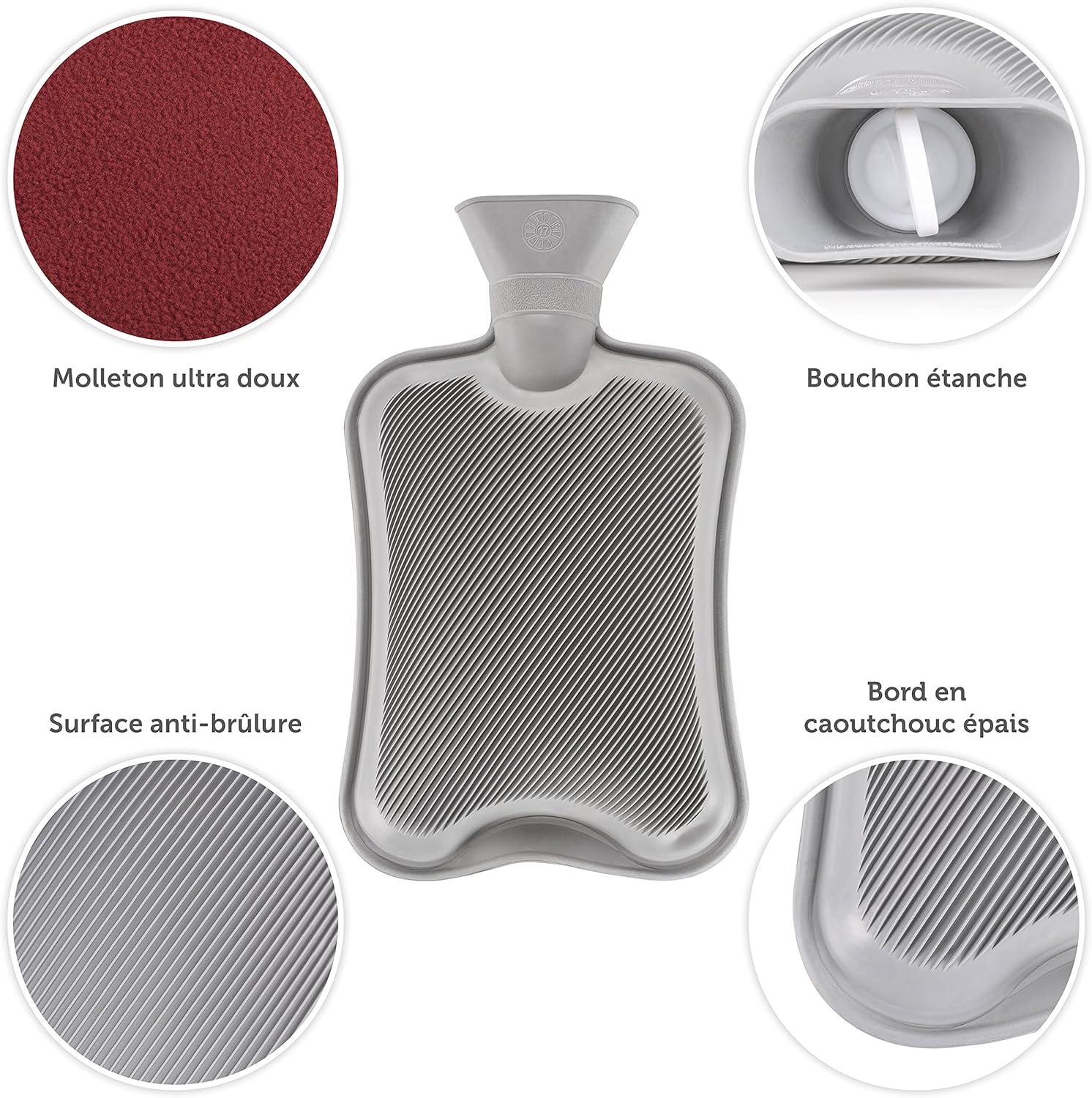 Detalle de Blumtal Bouillotte Eau Chaude en Caoutchouc avec Housse Amovible Polaire – 1,5 L, rouge