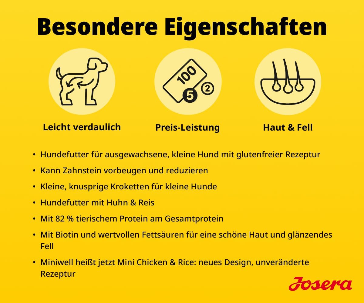 Detalle de JOSERA Mini Adult Huhn & Reis (1 x 3 kg) – Premium Trockenfutter für kleine Hunde bis 10 kg