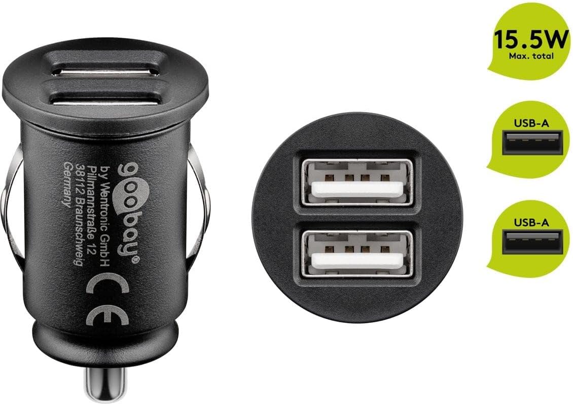 Detalle 2 de Goobay 58912 Dual USB Port Auto-Ladegerät – 12V/24V Zigarettenanzünder Adapter