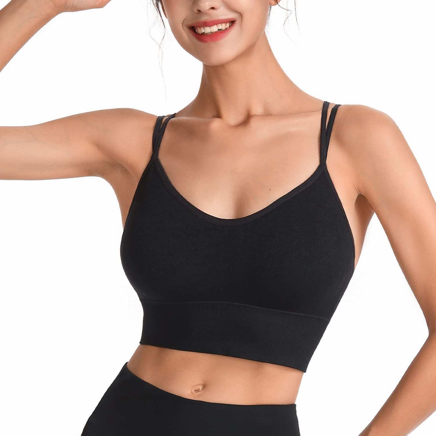 Thumbnail 1 de HANERDUN Damen Sport-BH Yoga ohne Bügel mit nahtlosem 4-Wege-Stretch & gepolsterten Einsätzen