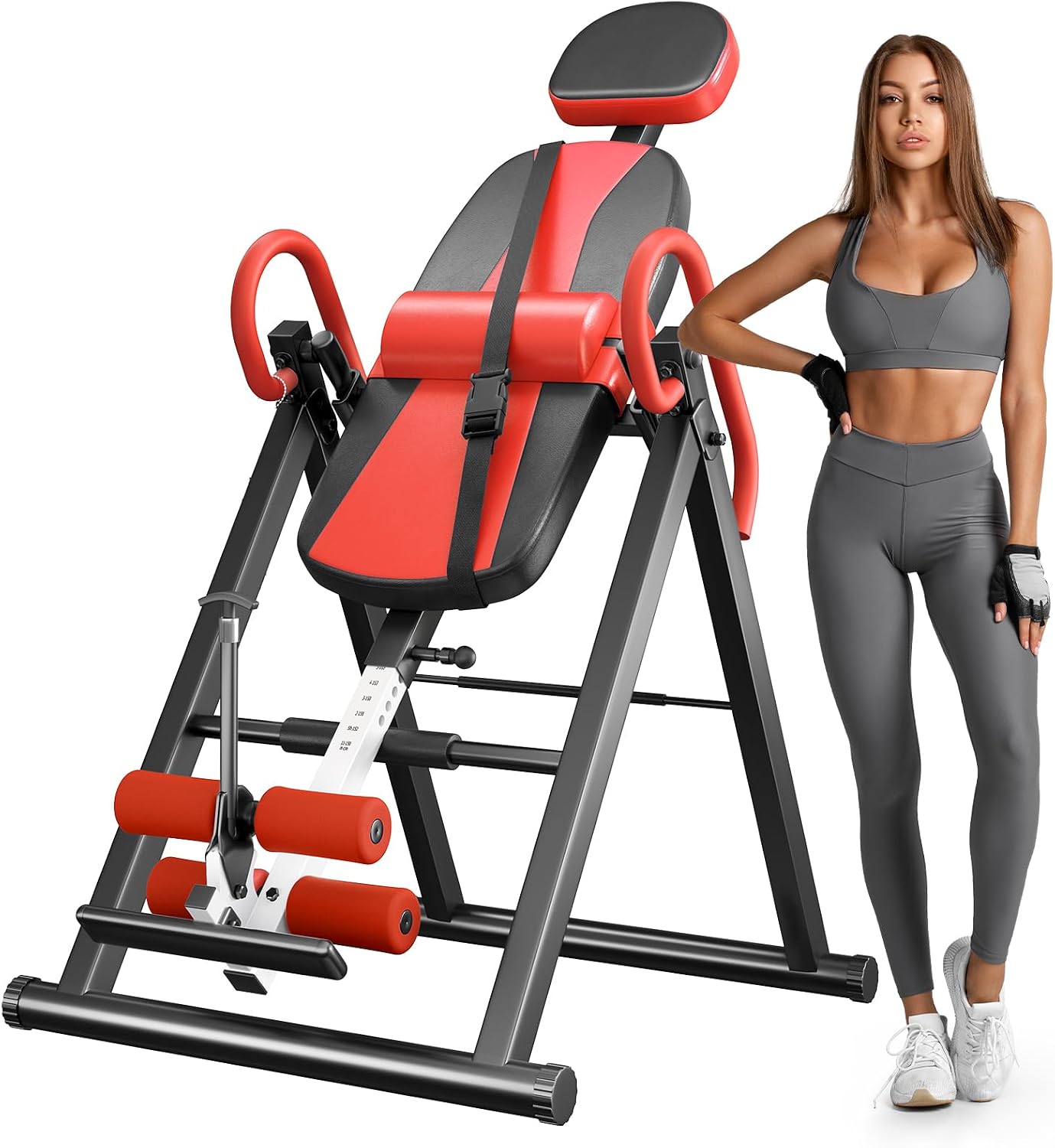 Detalle de YOLEO 2023 Inversion Table with Headrest, Adjustable Lumbar Support & Foldable Frame