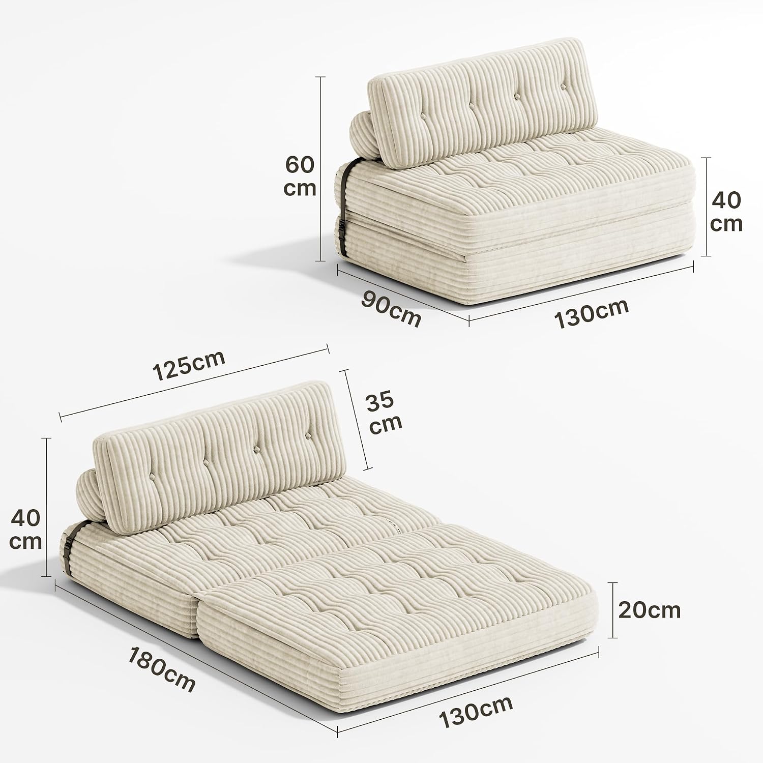 Detalle 2 de Xbro AR33 slaapbank, inklapbaar, beige, 180 x 130 x 20 cm