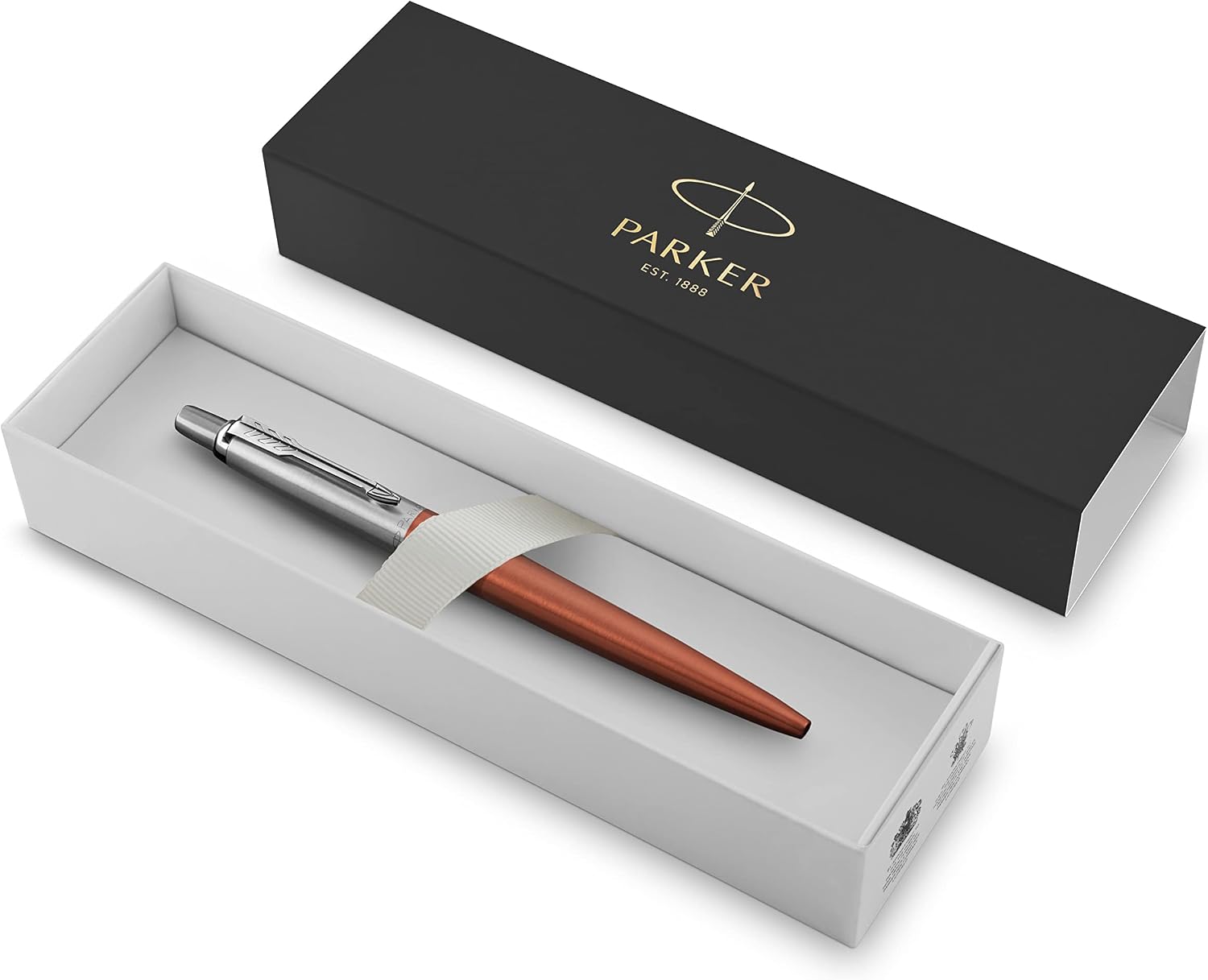 Detalle 2 de Parker Jotter Penna a Sfera Dettagli Cromati – Confezione Regalo Chelsea Orange + Quinkflow, Punta Media, Blu (2 pezzi)