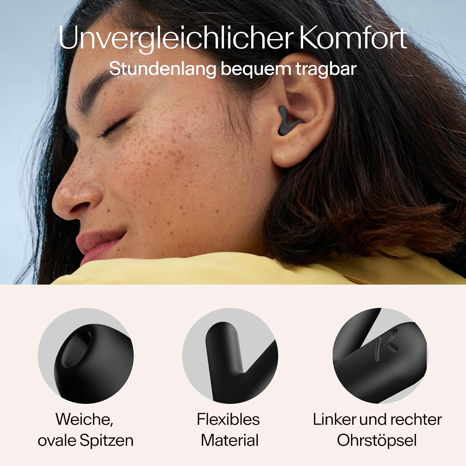 Detalle de Alpine Silence – Wiederverwendbare Ohrstöpsel in V-Form (XS–L) für Schlaf, Konzentration & Reisen