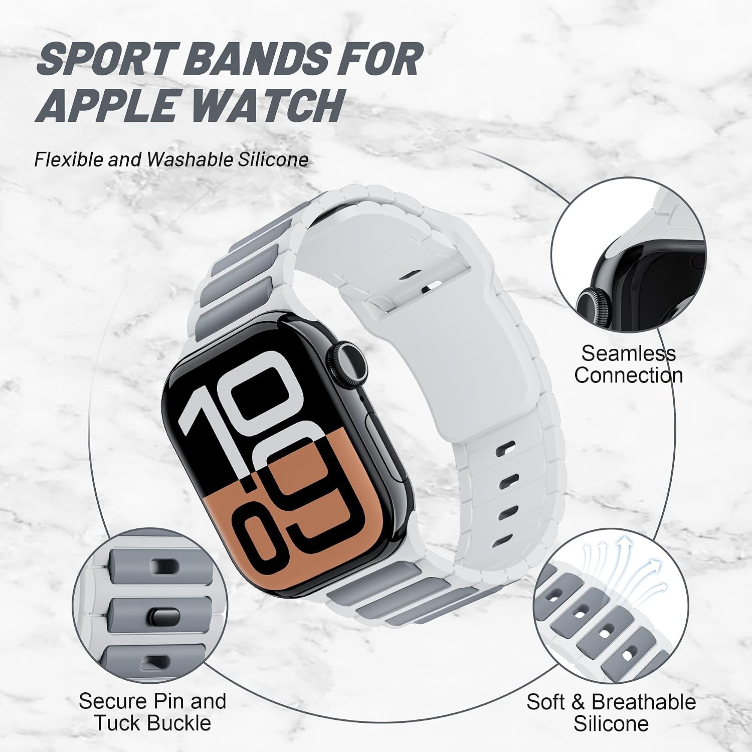 Detalle de Sport Straps for Apple Watch Ultra 2 — Dual‑Colour Silicone Replacement Band (38–49mm)