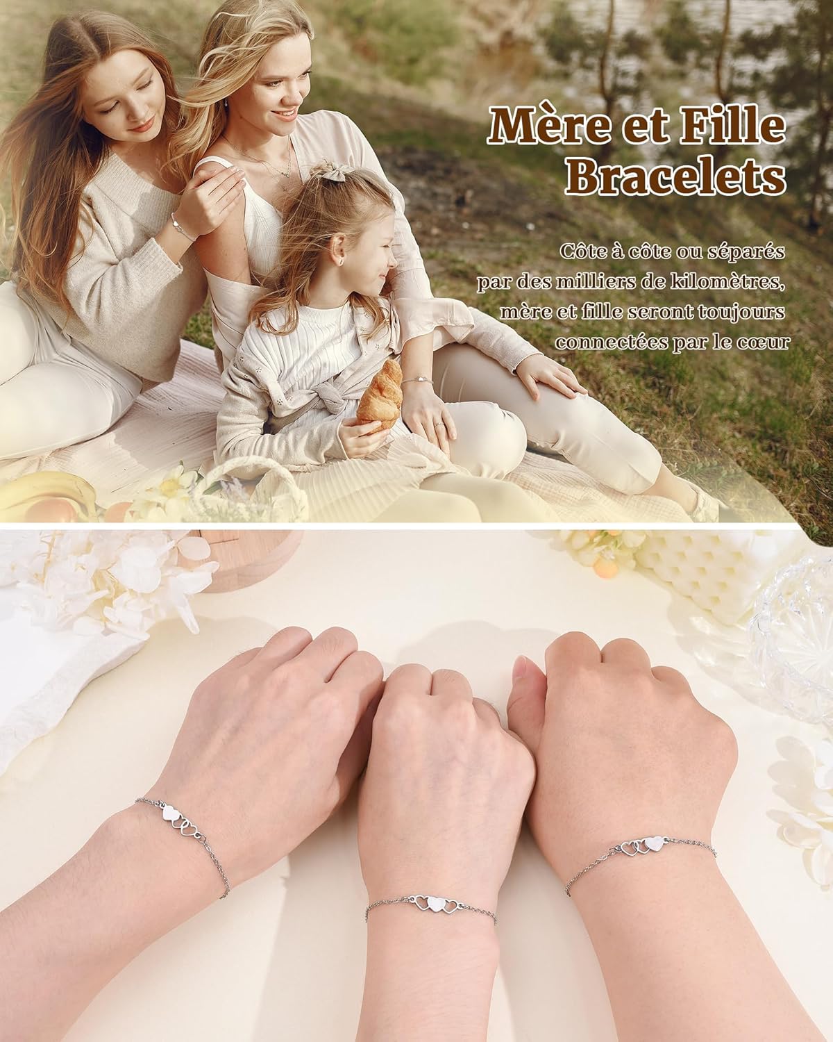 Thumbnail 1 de BOCHOI Bracelets Mère et Fille – Ensemble cœur en acier inoxydable, cadeau Fête des Mères