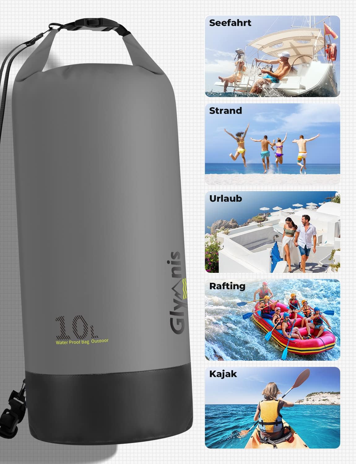 Thumbnail 6 de Glymnis Dry Bag 5L/10L/20L Waterproof Bag with Pouch, Phone Case and Adjustable Straps