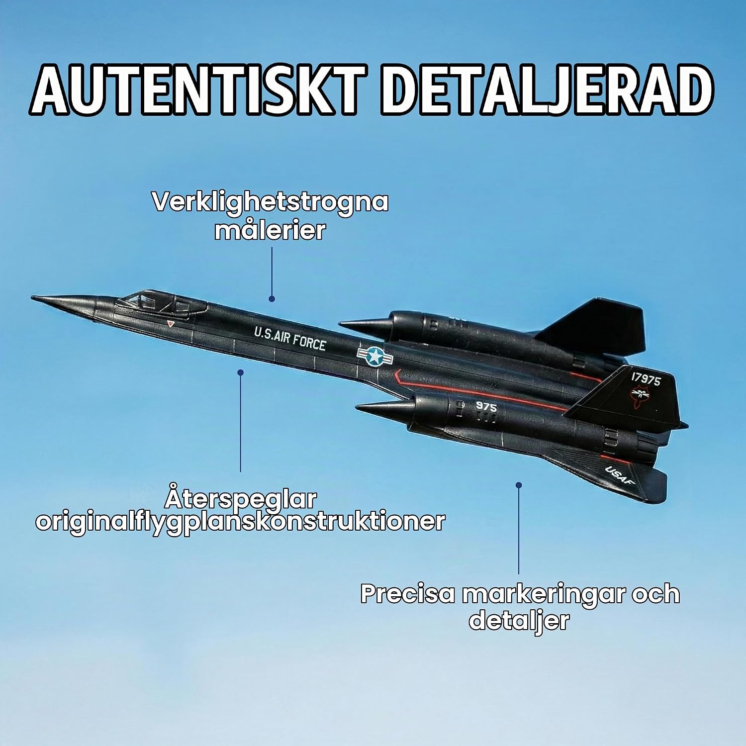 Detalle de Postage Stamp SR-71 Blackbird modellflygplan i metall, skala 1:200