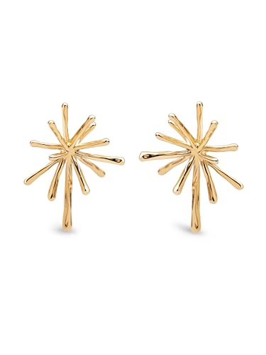 Detalle de SINGULARU – Pendientes Nova: estrellas en acero bañado en oro 18Kt, cierre de silicona