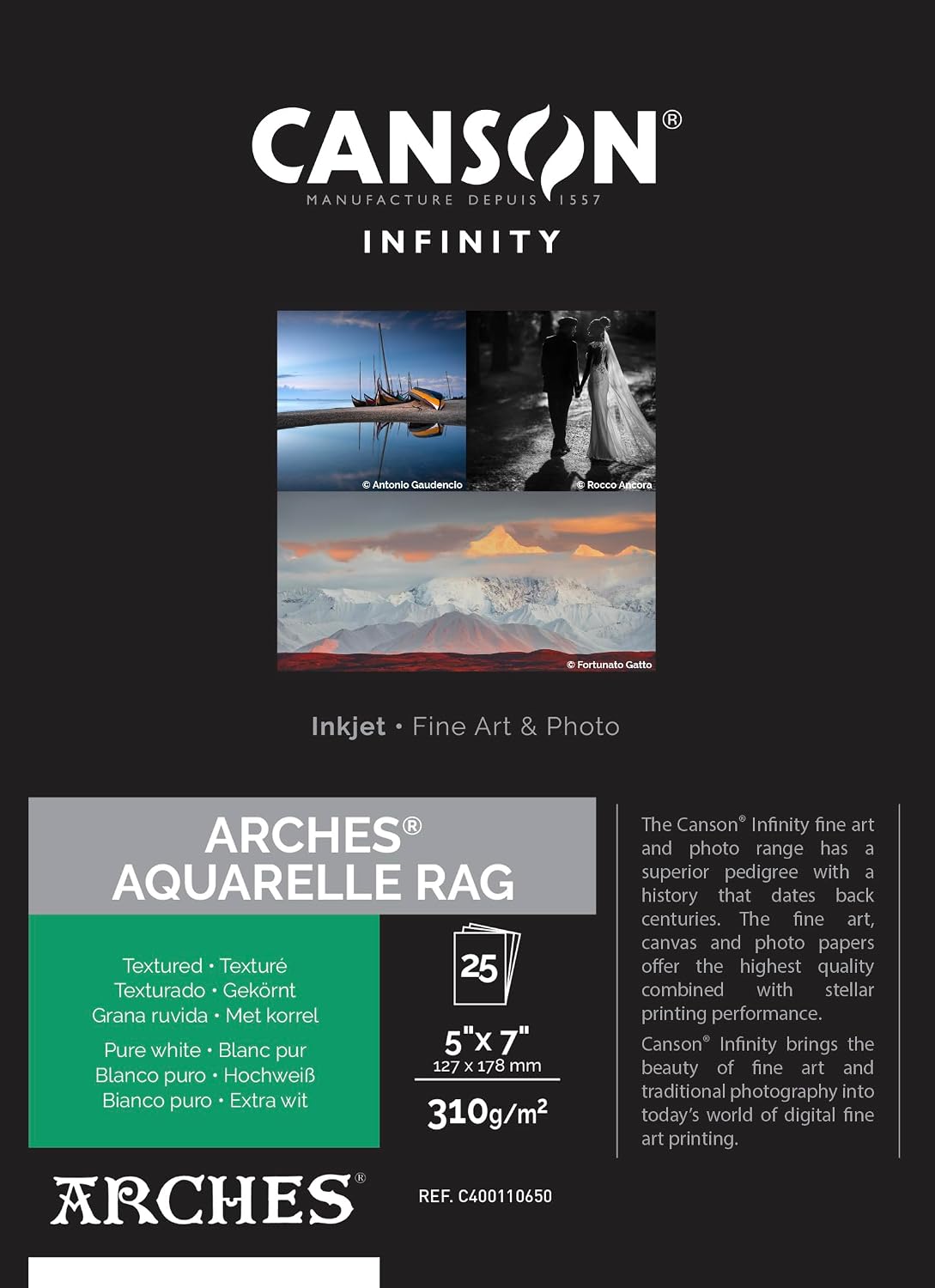 Detalle de Canson Infinity ARCHES Aquarelle Rag – teksturowany papier do druku, 310 g/m²