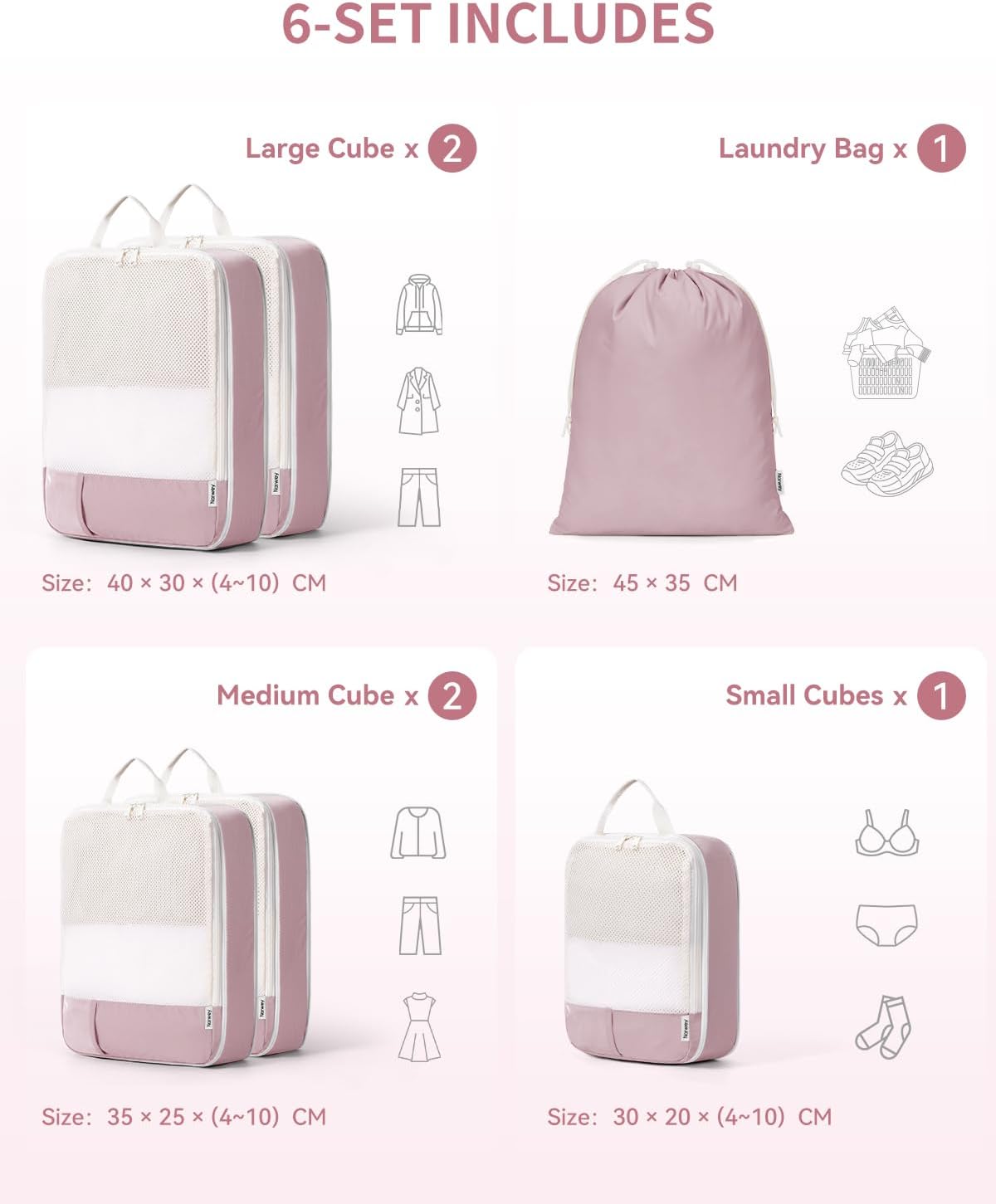 Thumbnail 2 de Narwey 6-teilige Packing-Cubes-Set mit Kompression für Kabinenkoffer & Reise-Organizer