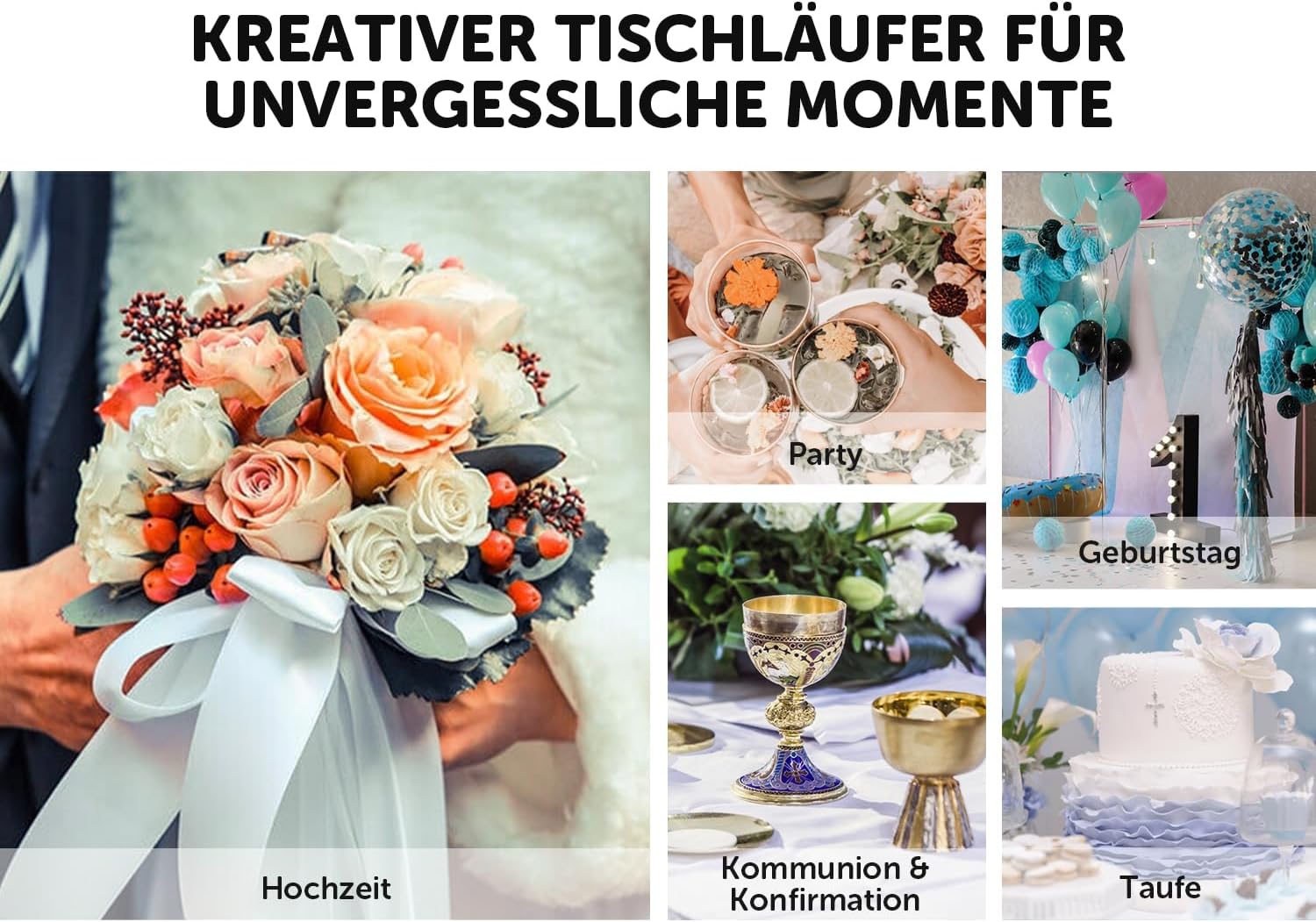 Thumbnail 6 de aboveBED Vlies Tischläufer 25 m x 30 cm – Schwarz für Tischdeko bei Kommunion, Hochzeit, Taufe & Co.