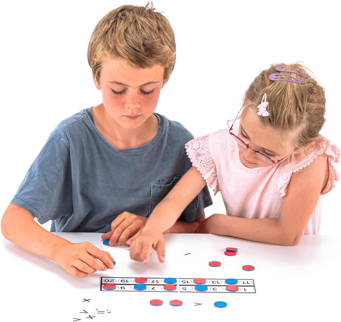 Detalle 2 de WISSNER® Schüler Rechenleiste mit 22 Wendeplättchen und 10 Rechenzeichen – für Addition, Subtraktion & Zahlenfolgen