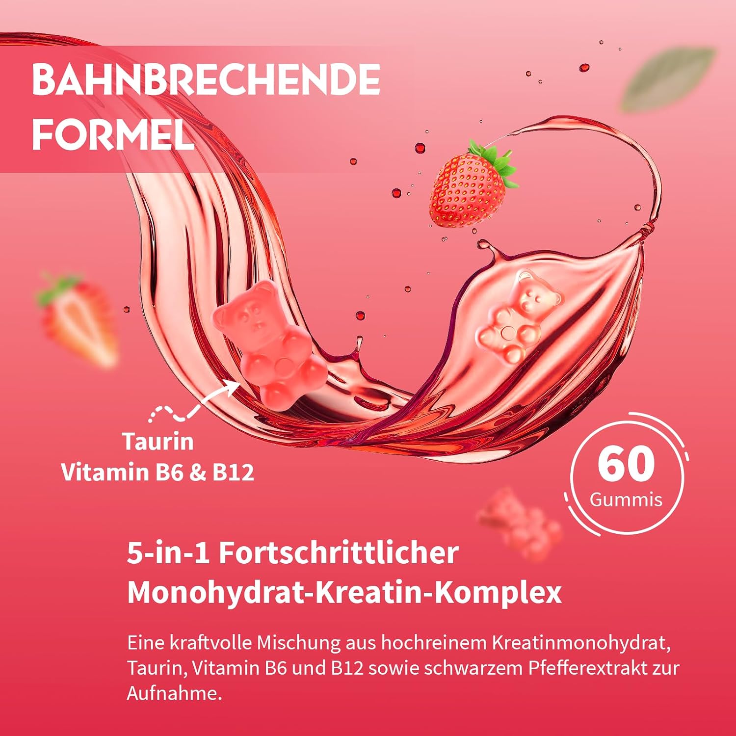 Detalle 2 de Truvenzara Kreatin-Gummies Komplex 5000 mg pro Portio – 5-in-1-Formel, vegan, Beerengeschmack, 60 Stück (2er Pack)