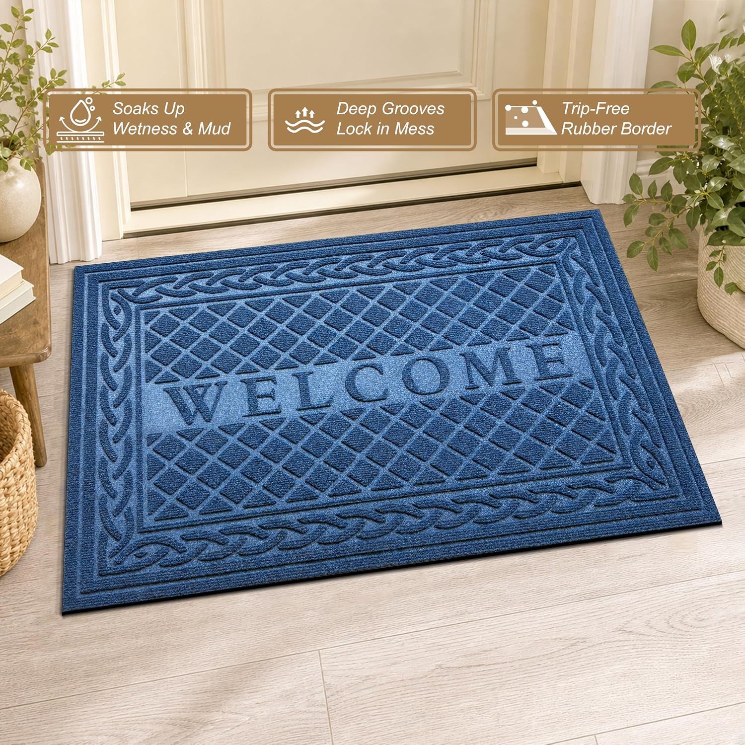 Detalle de Mibao Welcome Mat, 17" x 30" Low-Profile Polyester Door Mat
