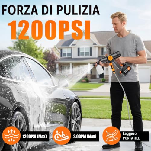 Detalle de Idropulitrice a Batteria Lemolifys: Potente, Portatile e Senza Fili per Auto, Giardino e Irrigazione