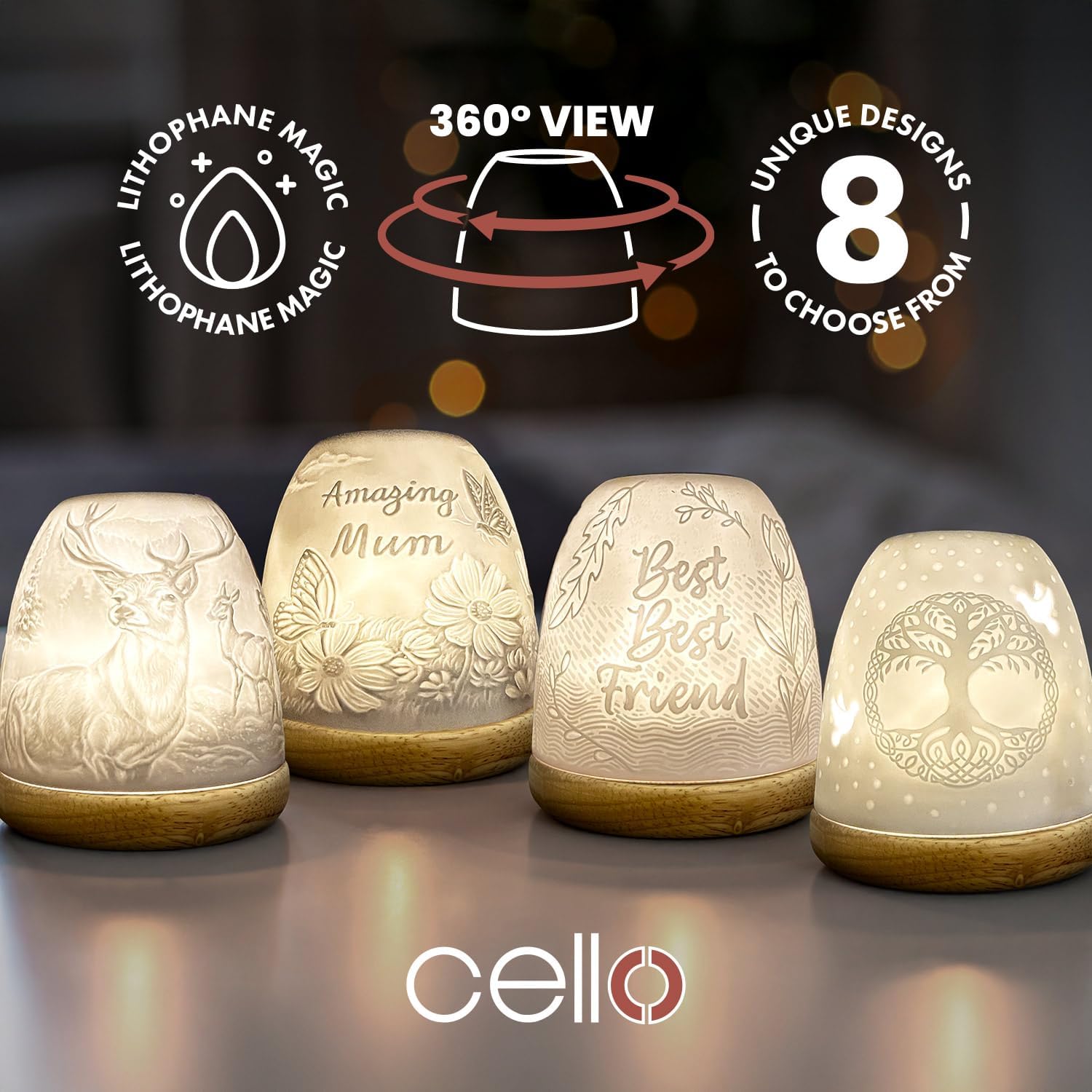 Thumbnail 5 de Cello Porcelain Tall Tealight Holder Dome (Teal) with 3D Projection for LED or Wax Candle