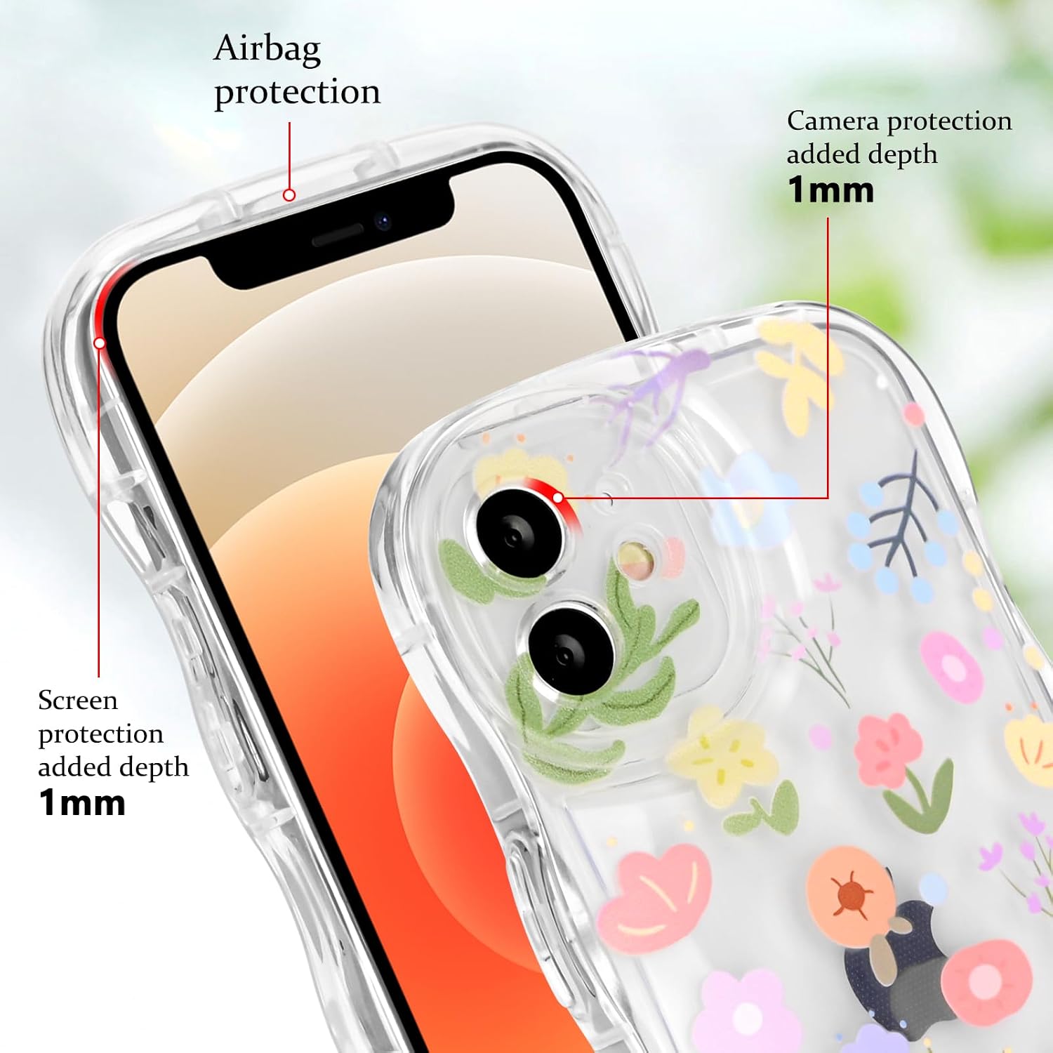 Detalle de Newseego Clear iPhone 12 Case for Girls & Women with Floral Design