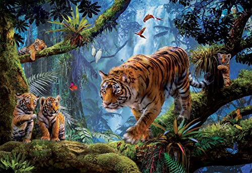 Detalle 2 de Educa Puzzle 1000 Piezas Tigres en Árbol 🐅 con Pegamento