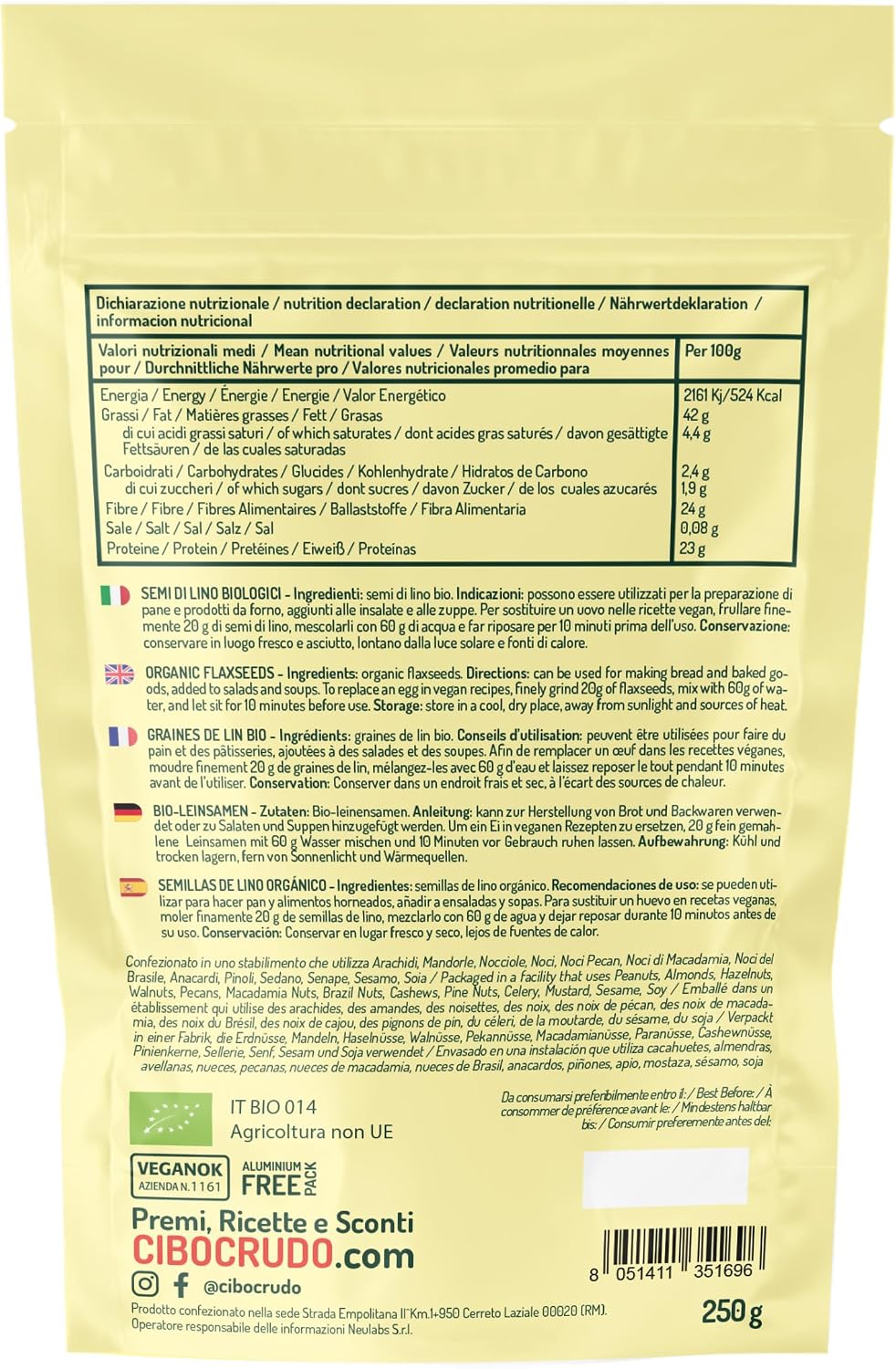 Detalle de Semi di Lino Biologici - 250 g, Omega3, Fibre e Lignani