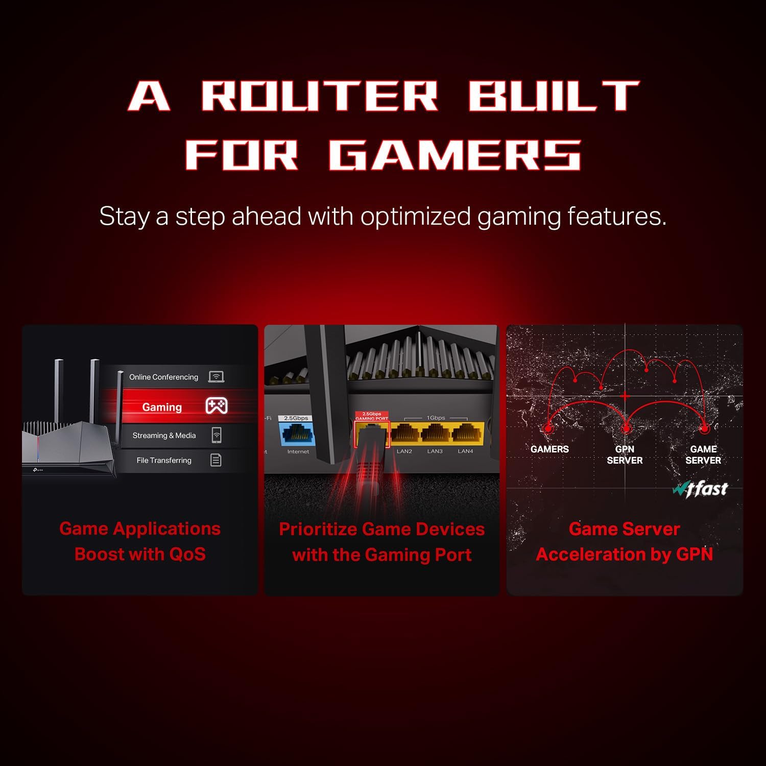Detalle 2 de TP-Link Archer GE400 WiFi 7 Gaming Router (Dual-Band BE6500) with Dedicated Gaming Port