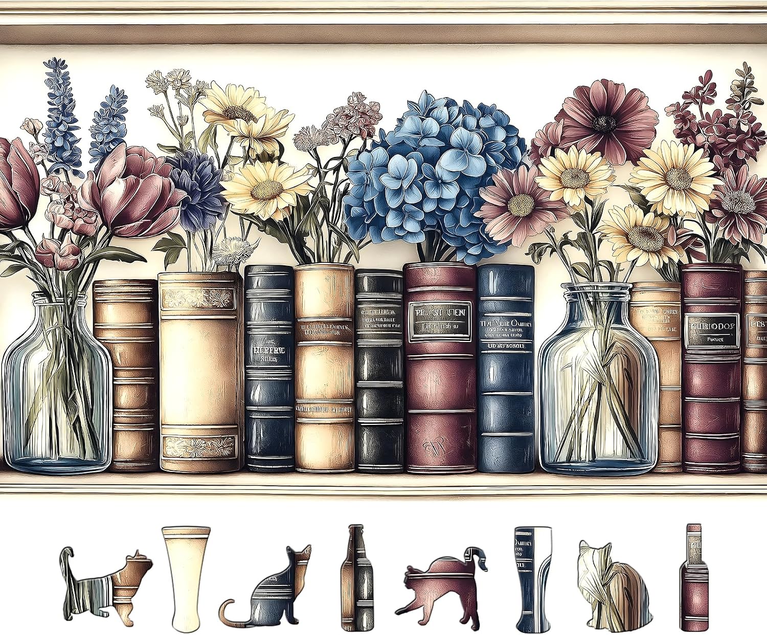 Detalle de PuzzOne 500-Piece Wildflower Vintage Book Collection Jigsaw Puzzle for Adults (23" x 15")