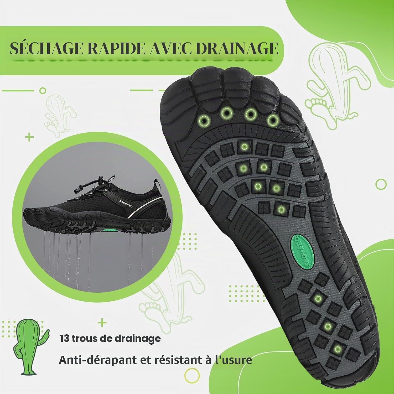 Detalle de SAGUARO Homme Femme Chaussures Aquatique Séchage Rapide — Chaussons de Plage GR.36-48 EU
