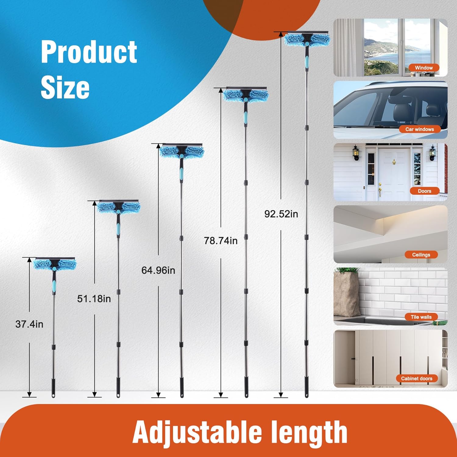 Thumbnail 5 de CLEANHOME telescopic window cleaner tool with rotatable squeegee and 6-pole sections (max 92.52in)