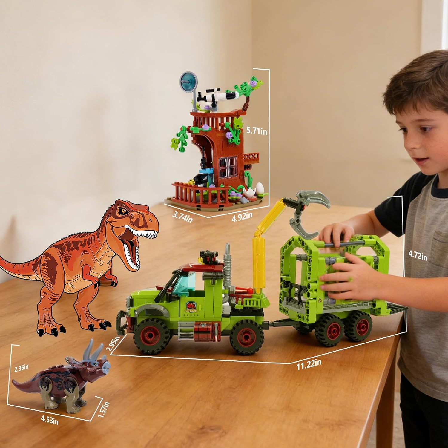 Detalle de Jurassic Dinosaur Ideas Building Set – 517-piece STEM Construction with T-Rex, Triceratops, and Jungle Observatory