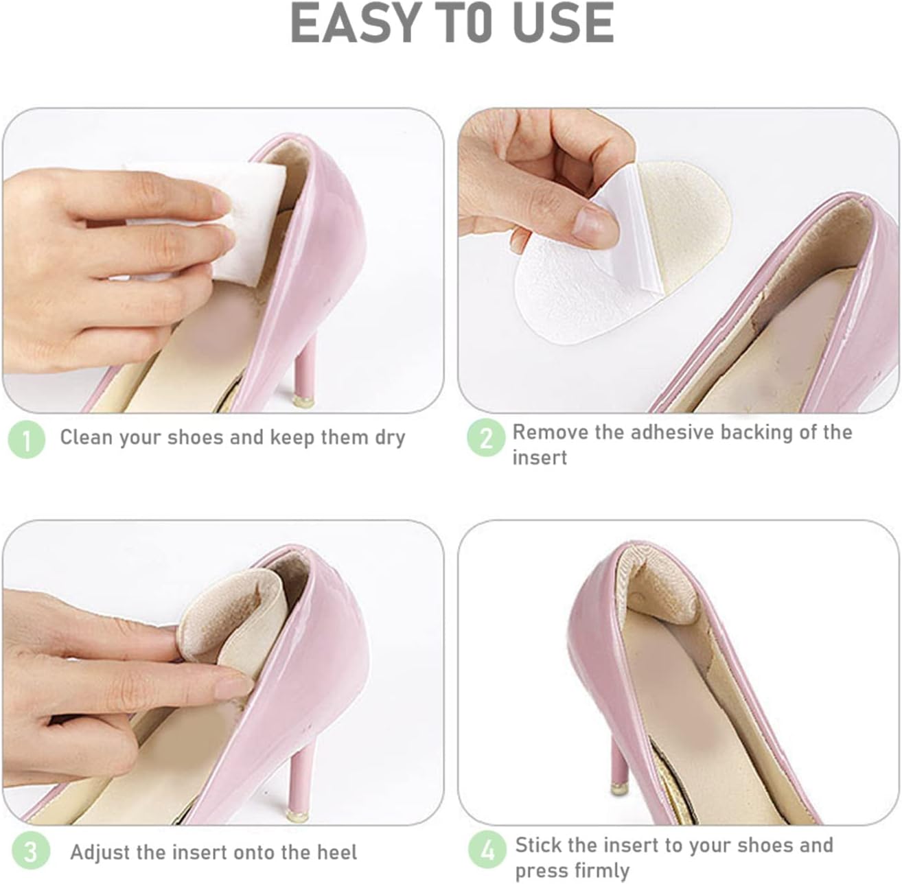 Detalle de VivoFoot 4 Pcs Anti-Slip Heel Grips – 6mm Thick Heel Cushions for Loose or Half-Size Shoes