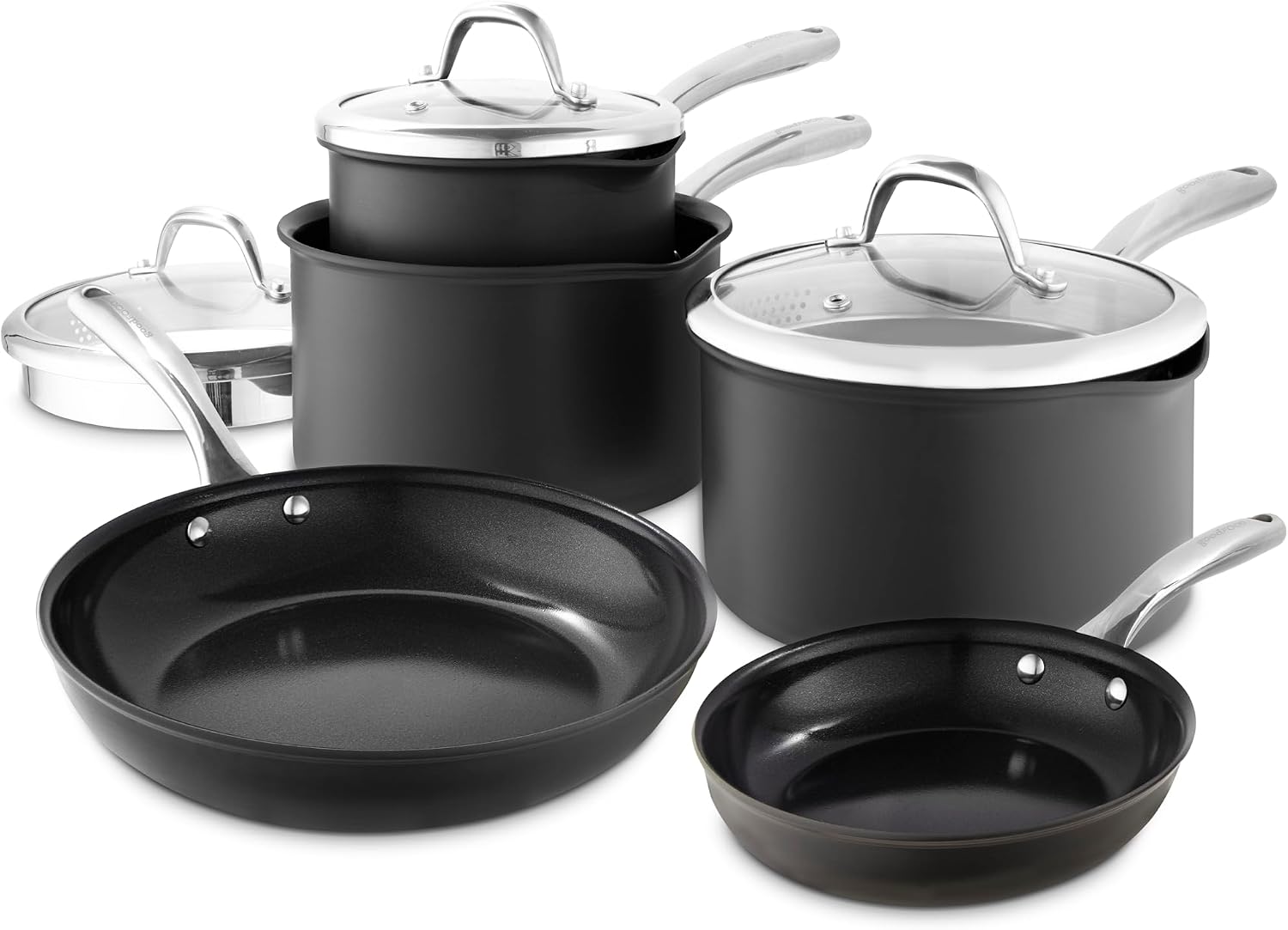 Detalle de Good Food in Partnership with Tower Hard Anodised 5-Piece Cookware Set (Ceramic Non-Stick, Induction Compatible) – Grey