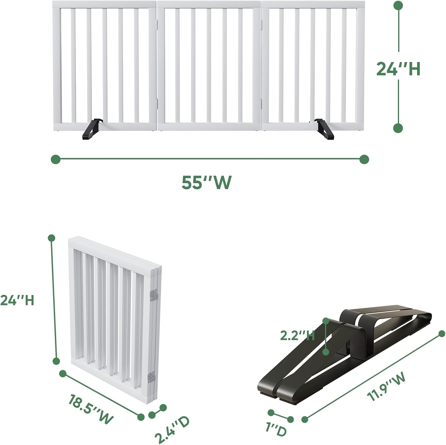 Thumbnail 1 de Algherohein freistehendes Hundegitter für Türen, faltbar (3 Paneele, weiß) – Raumteiler aus Bambusholz