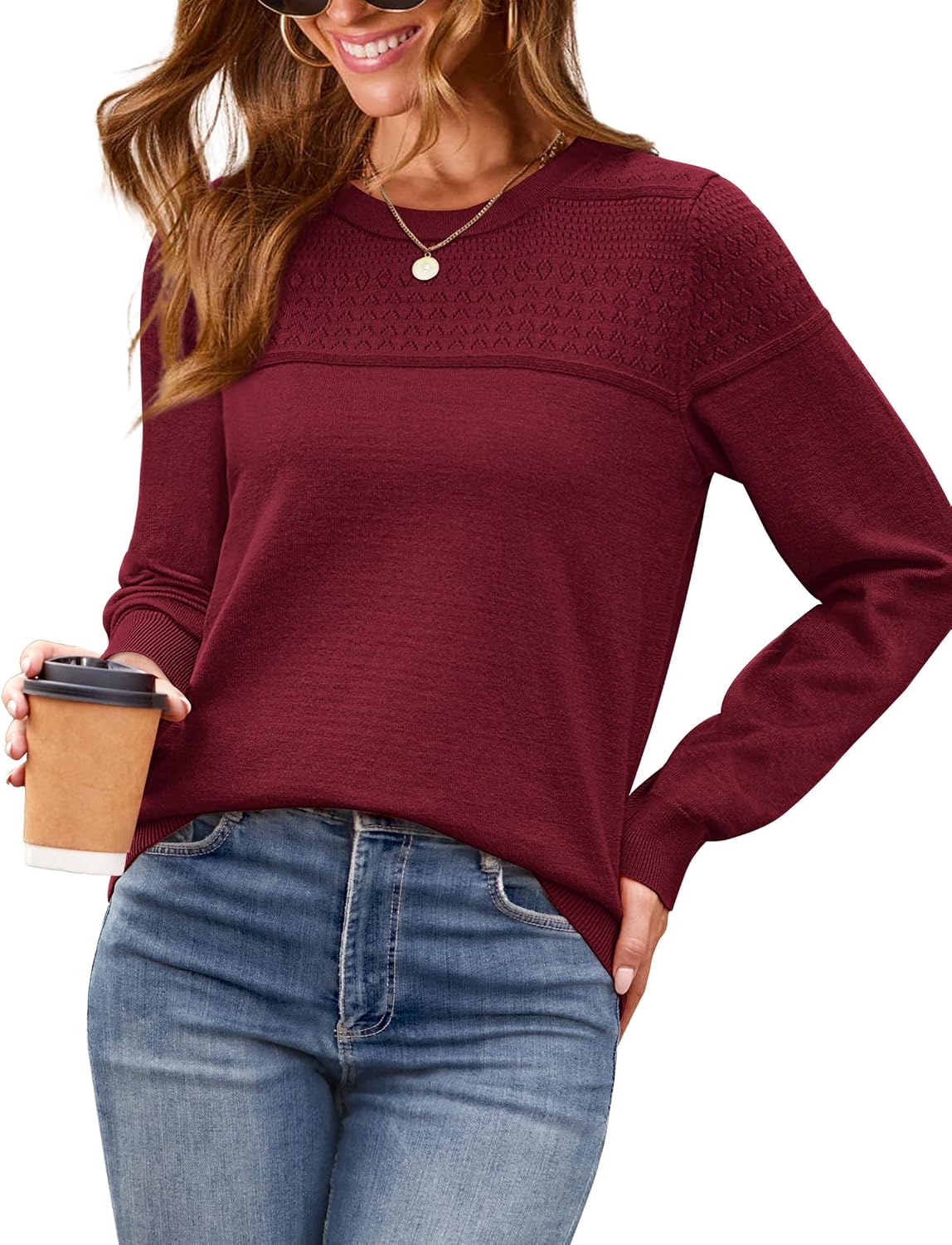 Detalle 2 de WIHOLL Crewneck Crochet Sweater for Women
