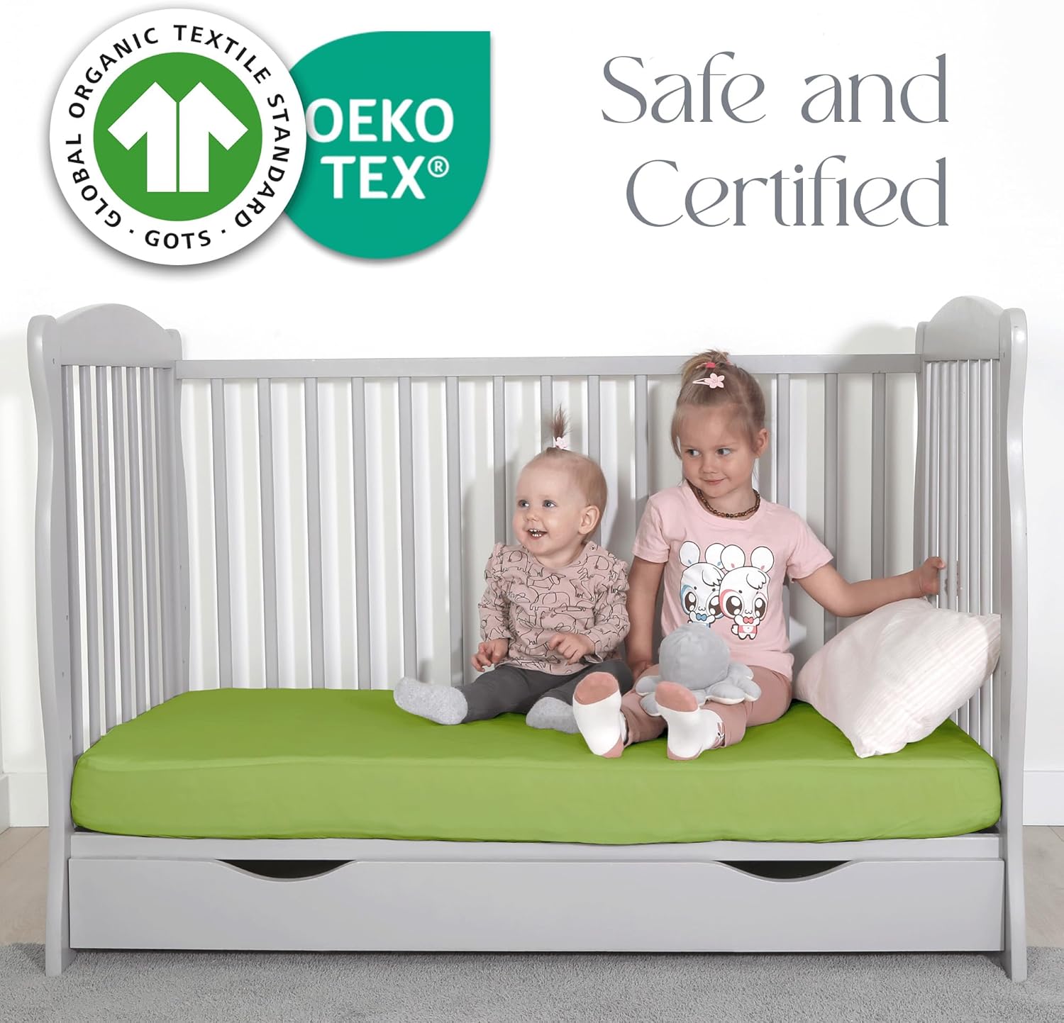 Thumbnail 1 de Green Cot Sheets 120x60 Fitted – 2 Pack Organic Cotton – Ultra Soft Cot Bed Sheets for Daily Use