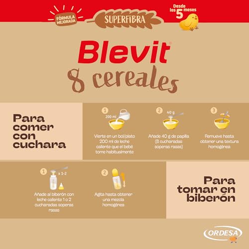 Detalle de Blevit Superfibra 8 Cereales 500 g, papilla para bebé desde los 5 meses