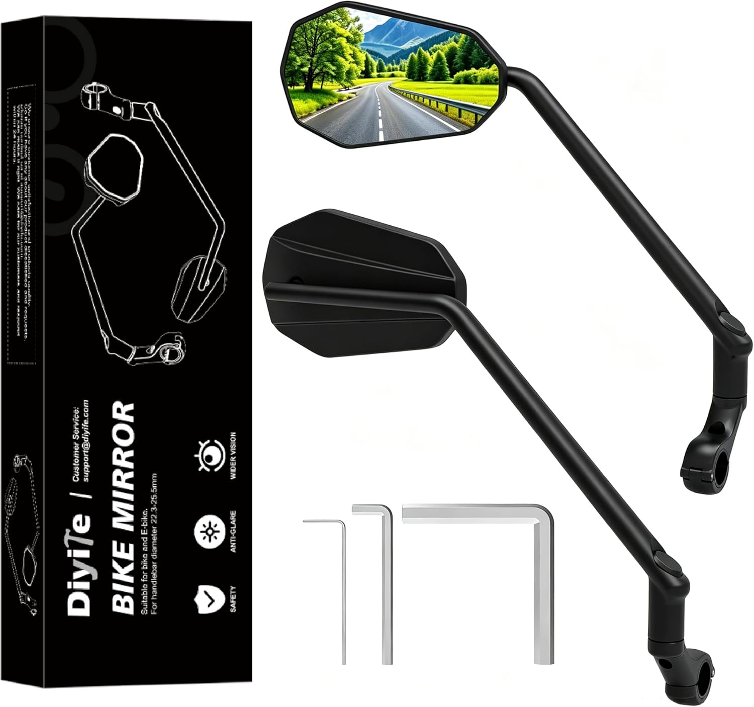 Detalle de Diyife Long Bike Mirror with HD large wide-angle lens (1 pair) – 360° rotatable rearview for handlebars 22–25.5mm