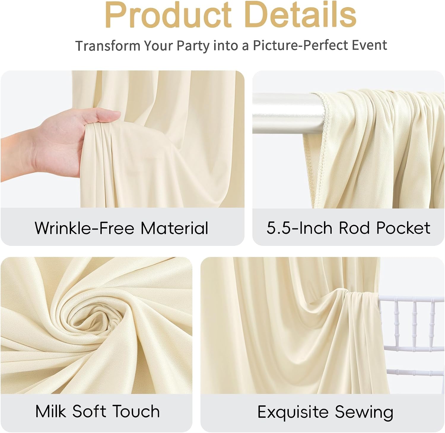 Detalle de Champagne Backdrop Curtain, Satin