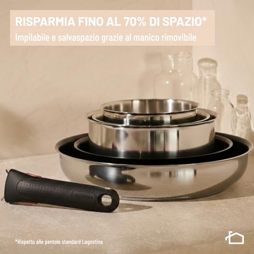Thumbnail 6 de Lagostina Ingenio Inox Set Padelle 3 Pz: Antiaderente e Manico Rimovibile