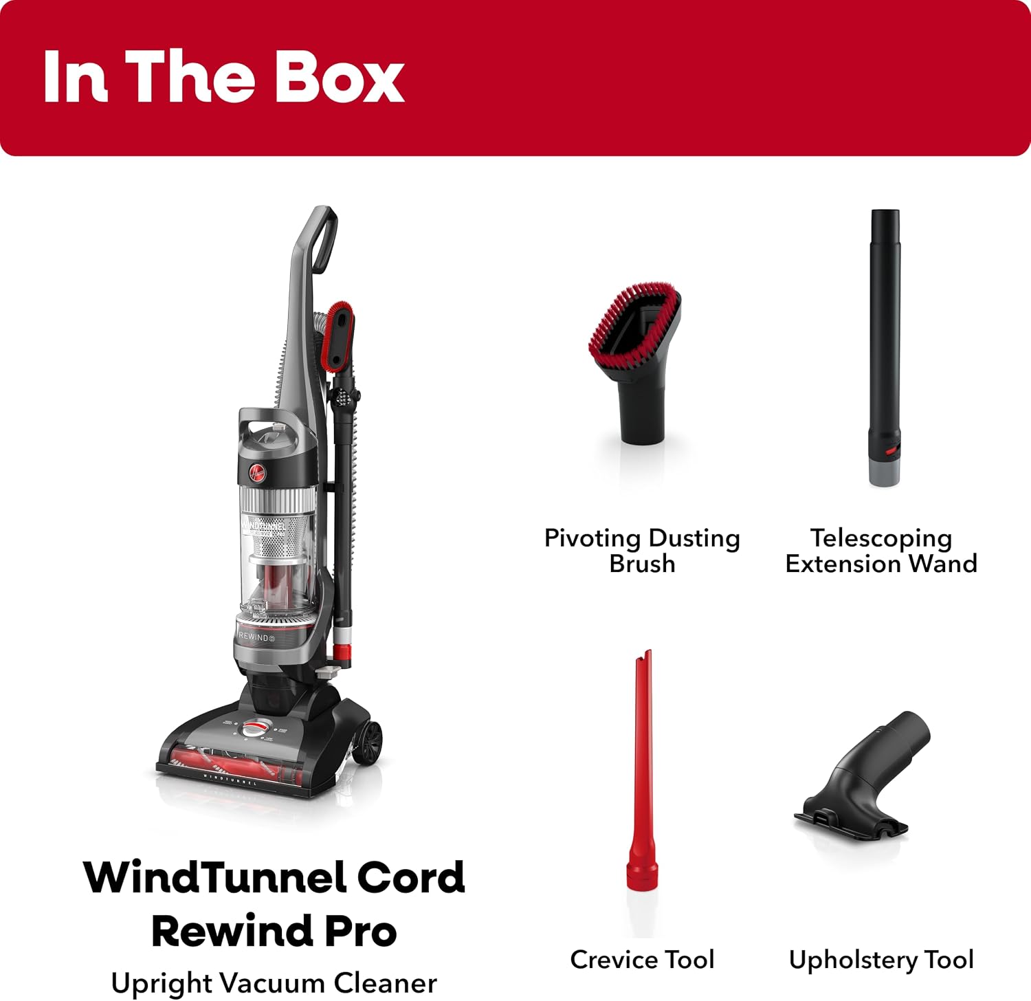 Thumbnail 5 de Hoover WindTunnel Cord Rewind Pro bagless corded upright vacuum with automatic cord rewind