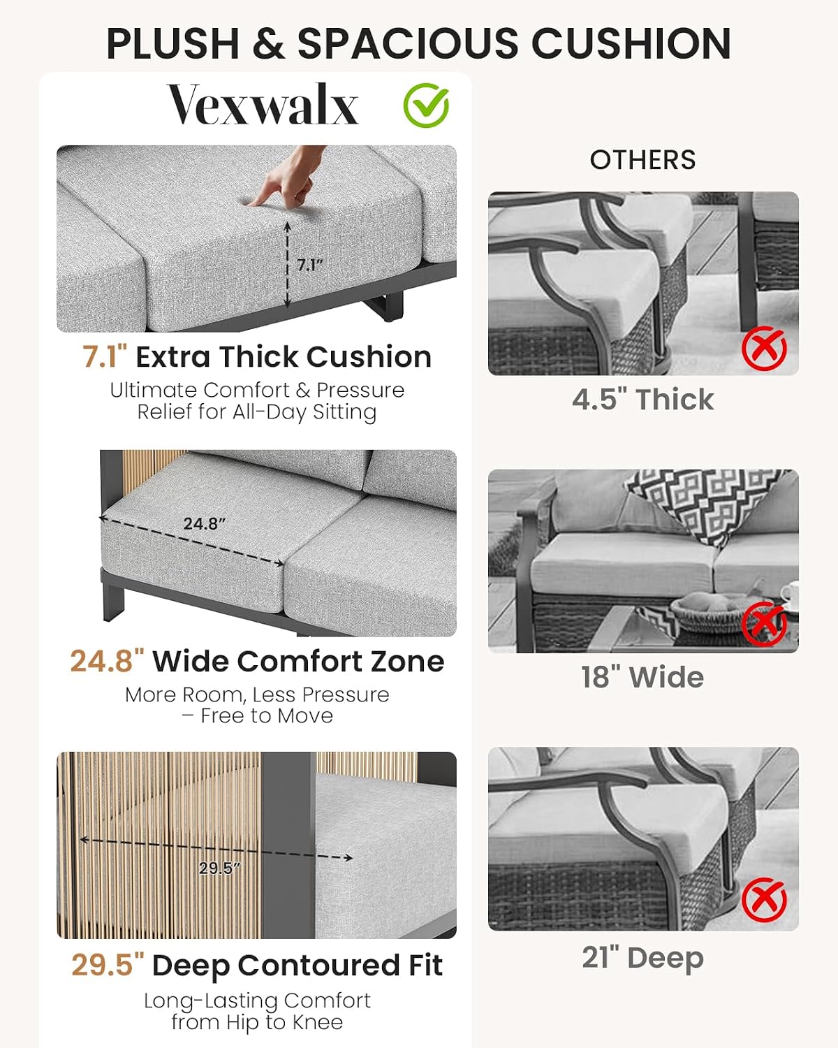 Detalle de Vexwalx VX-5471 4-Piece Curved Patio Set with 7.1-Inch Cushions