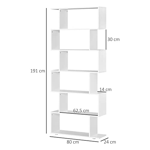 Thumbnail 2 de HOMCOM Estantería Librería S de Madera, 6 Estantes Blanco