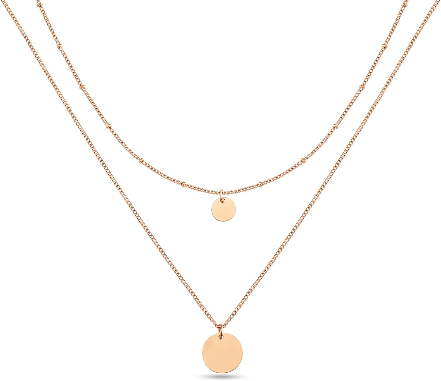 Detalle de GD GOOD.designs Layering Kette mit Plättchen Anhänger – verstellbare Doppelkette aus 316L Edelstahl (gold, rosegold & silber)
