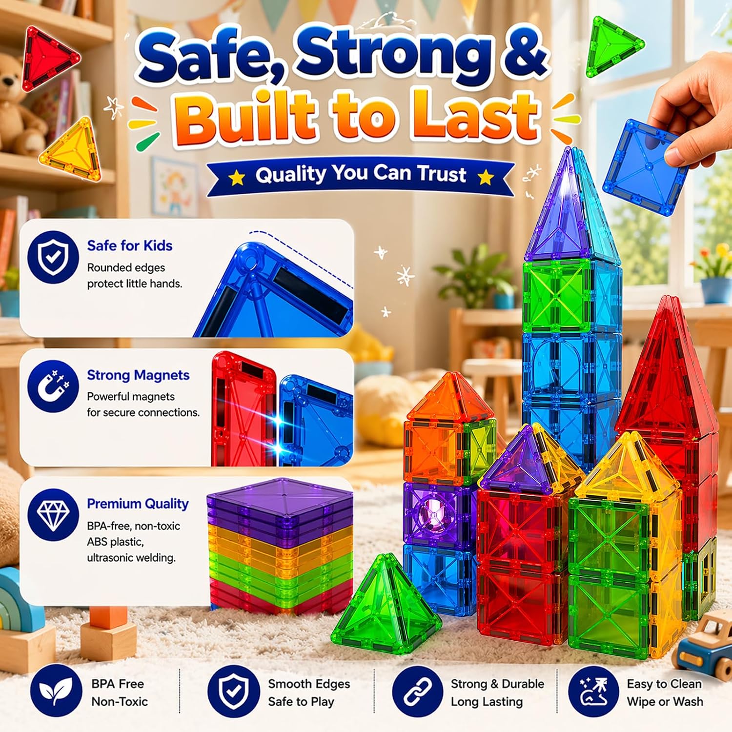 Detalle de LATI 130-Piece Magnetic Tile Big Set for Kids