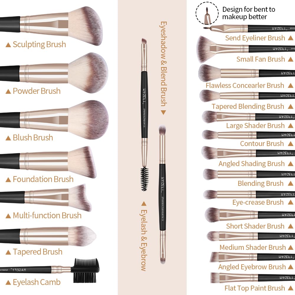 Detalle de MAGEFY Make-up-Pinsel-Set (22-teilig) mit synthetischen Borsten und PU-Ledertasche
