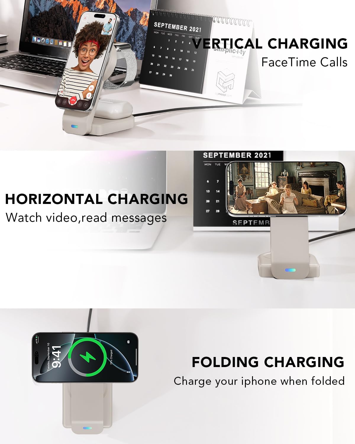 Detalle de GLILAVOX Magnetic Foldable 3-in-1 Wireless Charger for Apple: Compact, Travel-Friendly MagSafe Kitchen-Sinker
